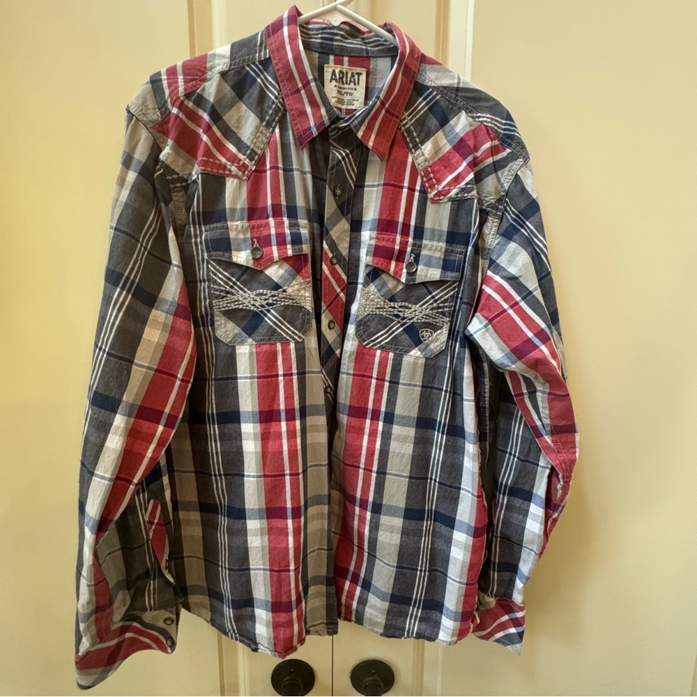 Ariat Red and Blue Western Plaid Shirt XL